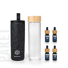 Trial pack of organic herbal elixirs including Hydrater drinking bottle made of glass
